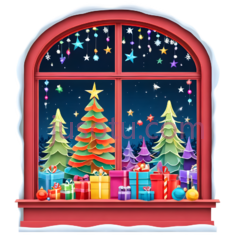 圣诞树,礼物,卡通,绿色,红色,黄色,蓝色PNG