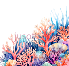 珊瑚,水彩画,蓝色,紫色,橙色PNG