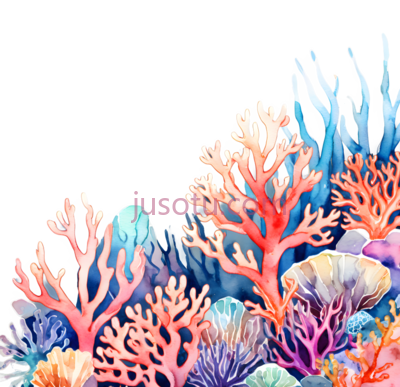 珊瑚,水彩画,蓝色,紫色,橙色, PNG